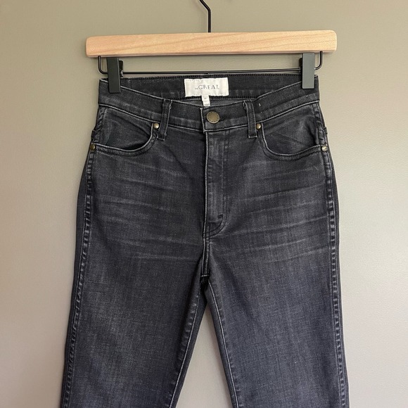THE GREAT The Nerd Raw Hem Jeans In Black Size 24 Kick Flare High Rise Straight - Picture 7 of 16